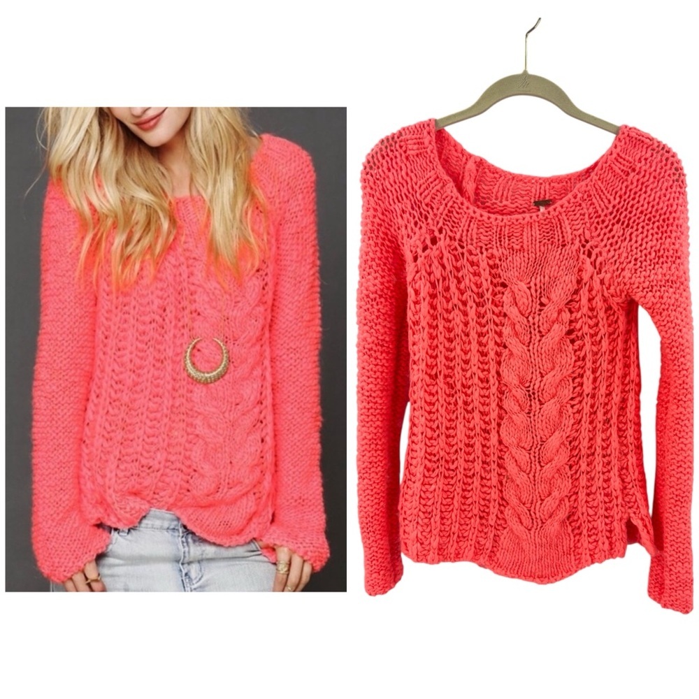 Free People Hot Tottie Sweater Womens Small Cable Knit Chunky Wool Blend Cozy